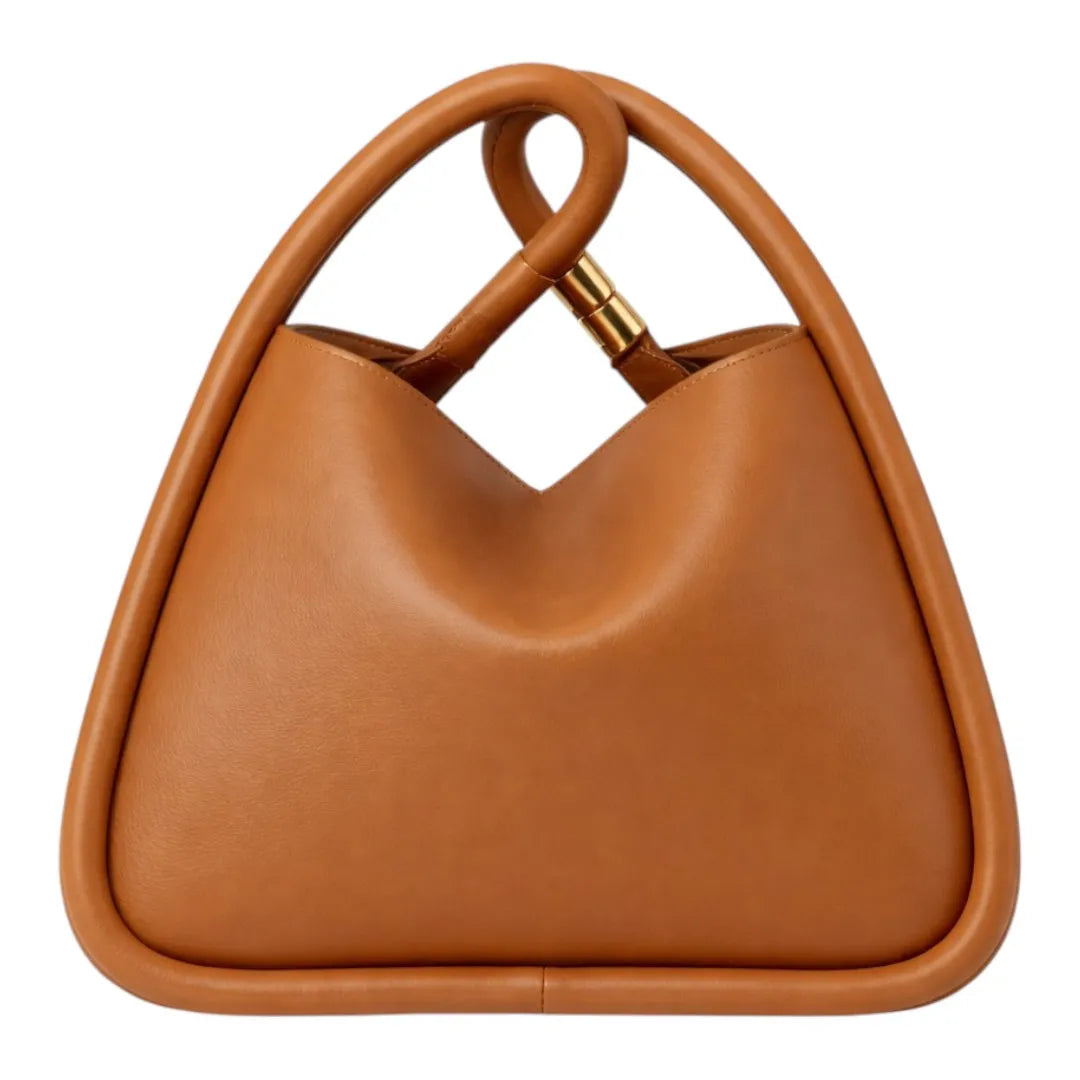Yerix Luxury Brown Knot Handle PU Leather Handbag for Women