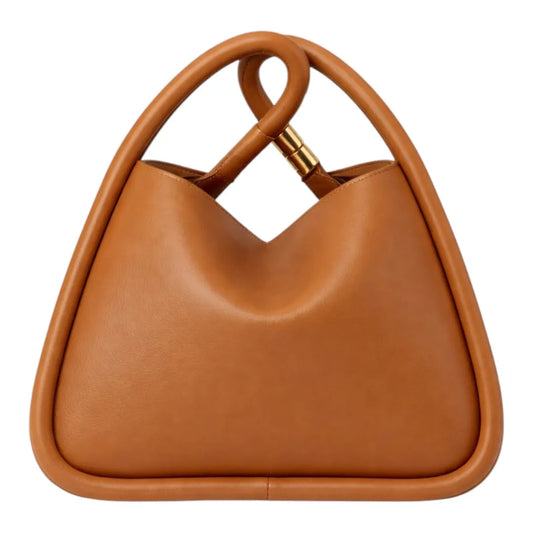 Yerix Luxury Brown Knot Handle PU Leather Handbag for Women